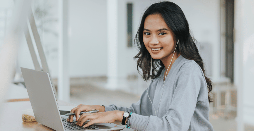 Female digital marketer working laptop agency Monaco